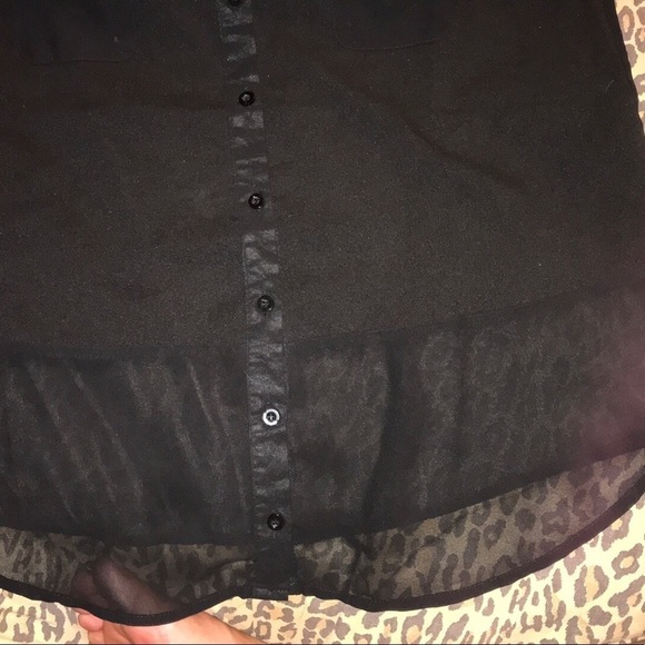 Black  large semi sheer front solid black sleeveless button down top - Picture 13 of 13